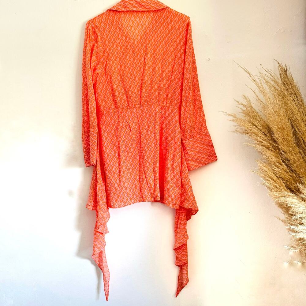 FP FREE PEOPLE Pink Prange Rillo Shirt Dress $138 Mini Wrap Button Coverup S - Picture 5 of 15